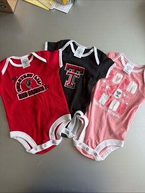 Rivalry Threads Kids Pajama Onesies - Red, Black, Pink Texas Tech Raiders Set